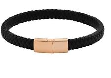 Geoffrey Beene Stainless Steel Carbon Fiber Clasp Leather Bracelet