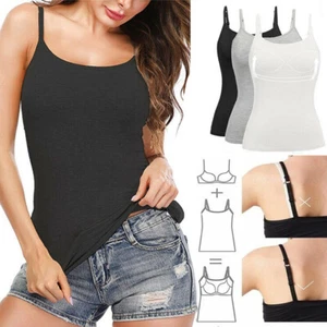 Women's Shelf Bra Camisole Tops Adjustable Spaghetti Strap Cami Tank Undershirts - Picture 1 of 29