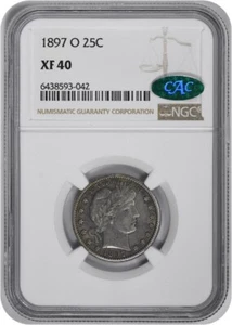 1897-O Barber Silver Quarter EF40 NGC (CAC) - Picture 1 of 2