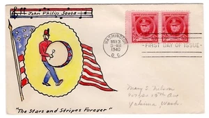 #880 John Philip Sousa Composer Famous American FDC 1940 Hand Drawn Mary Nelson - Picture 1 of 2