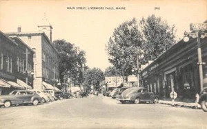 Postal vintage de Main Street LIVERMORE FALLS, MAINE condado de Androscoggin ca 1940 - Imagen 1 de 2