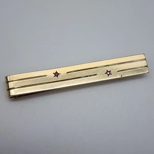 Vintage BAB - 12k Gold Filled Tiny Ruby, Star Motif - Men's Tie Clasp / Bar - Picture 1 of 13