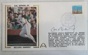 CAL RIPKEN JR FIRMATO 1987 GATEWAY CACHET RECORD INNINGS 8243 ORIOLES STREAK HOF - Foto 1 di 1