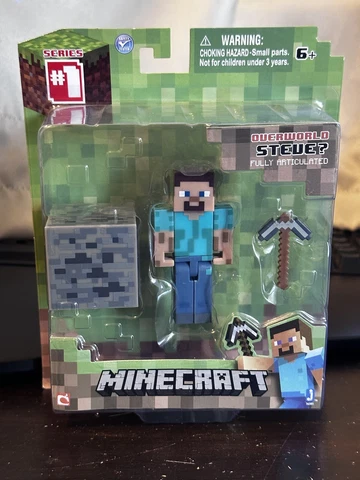 Minecraft Series 1 Overworld Steve with Minecart 3” Action Figure Set NEW Cover