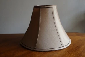 Vintage Tan Silky Fabric Lampshade 8.5" Tall Round Bell Shape 6 Panels - Picture 1 of 16
