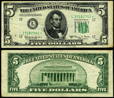 FR. 1966 L* $5 1950-E Federal Reserve Note San Francisco L-* Block VF Star - Image 1 of 3