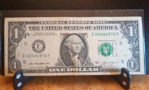 Low Serial Fancy Serial Number E 00004970 F Series 2013 One Dollar Bill  - Picture 1 of 1
