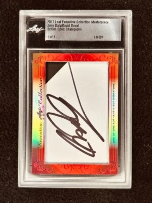 John Daly & David Duval 2017 Leaf Masterpiece Cut Signature signed card 1/1 JSA - Image 1 of 2