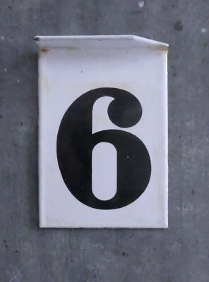 Plaque émaillée ancienne N°6. Indicateur de prix. Pompe à essence ? Gasoil ?  - Photo 1/3