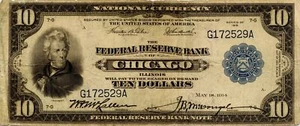 1915 $10 Chicago, Illinois Federal Reserve Large Size Bank Note Fr. #813 - Picture 1 of 2
