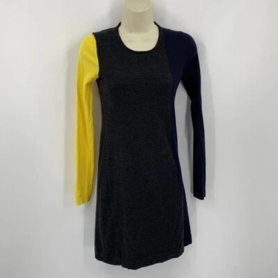 Theory Colorblock Suéter Vestido Mezcla Lana Gris Azul Marino Amarillo X-Pequeño XS Foto 1 de 4