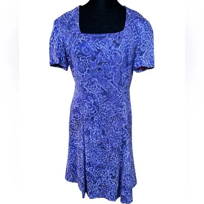 Vestido Retro Vintage Púrpura Seda Talla 10 Floral Violeta Manga Corta Cuello Cuadrado  Foto 1 de 4
