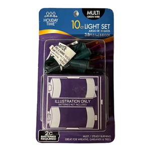 Holiday Time 62-105A - 10 Multi-color Lights Bulbs Green Wire Battery Operated - Picture 1 of 3