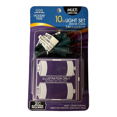 Holiday Time 62-105A - 10 Multi-color Lights Bulbs Green Wire Battery Operated - Image 1 of 3