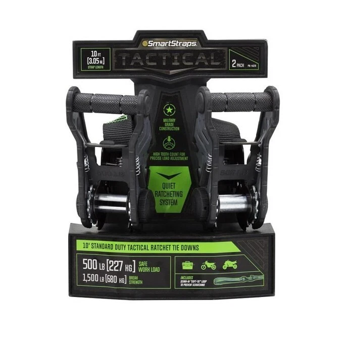 Correas inteligentes 2pk TÁCTICAS 10' trabajo estándar táctico trinquete amarres 500 lb. Foto 1 de 1