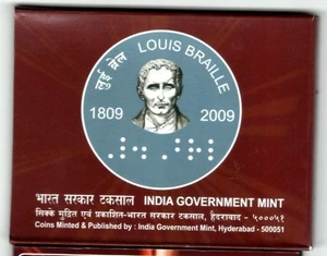 LOUIS BRAILLE | 2009 | 2 RUPEE INDIA REPUBLIC STEEL UNC COIN IN ORIGINAL PACKING - Picture 1 of 8