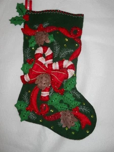 Bucilla "Candy Cane & Ribbon" Handmade Felt Applique Christmas Stocking~Complete - Picture 1 of 7