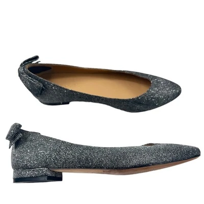 TALBOTS Edison Silver Lurex Metallic Back Bow Flats Women's Size 7.5 - Image 1 of 4