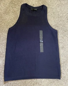 Banana Republic Racerback Cotton Tank Top Womens S Crochet High Neck-Navy-NWOT - Picture 1 of 10