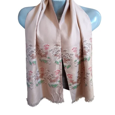 Vintage Men's Scarf 1940's Rayon Fringed Beau Brummel Petit Point Stag Deer 52" - Image 1 of 4