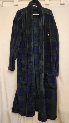 Polo Ralph Lauren Bata Para Hombres L XL Verde Azul Cuadros Vellón Chal Sin Cinturón Pequeño Agujero Foto 1 de 4