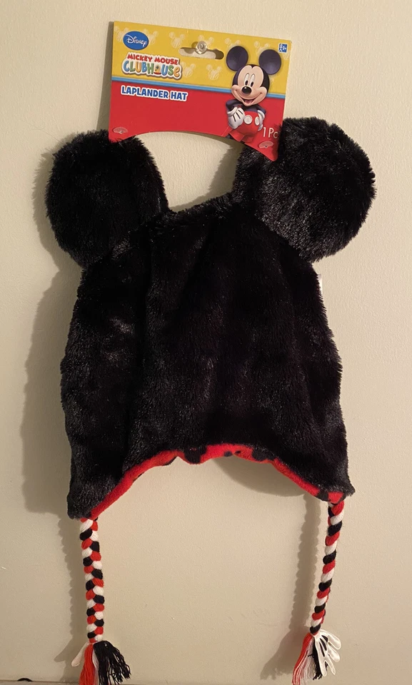 Disney Mickey Mouse Ears Kid's Laplander Hat Red & Black Ages 3 MAKE OFFER