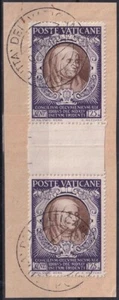 1946 VATICANO NR.111 COPPIA VERTICALE CON INTERSPAZIO USATA SU FRAMM NON COMUNE - Picture 1 of 1