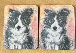 BORDER COLLIE 'BAD HAIR DAY' TWO COASTERS - Picture 1 of 1