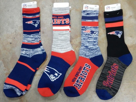 4 Pack NFL New England Patriots Socks Gift Large RMC Double Retro Deuce Script Cover
