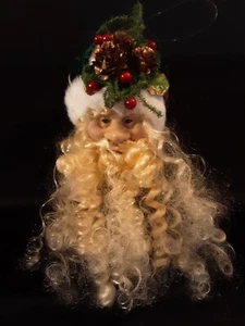 Vintage Weihnachtsmannkopf Christbaumschmuck langer weißer Bart - Bild 1 von 8