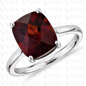 4.00Ct Cushion Shape Natural Garnet Wedding Solitaire Ring 18K White Gold Plated - Picture 1 of 15
