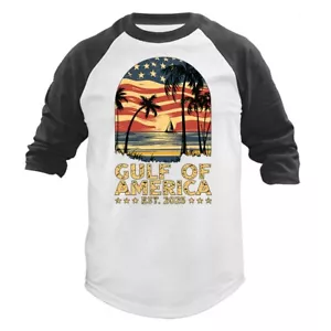 Golfo d'America Patriottico USA Donald Trump MAGA Manica 3/4 Raglan - Foto 1 di 10