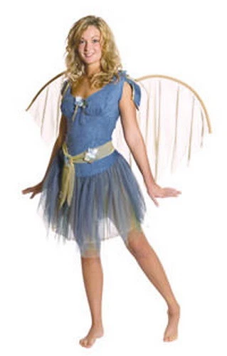 Fairy Costume Adult 5 Pc Blue Faux Suede Skirt Top Belt Slip & Wings S/M - Image 1 of 1