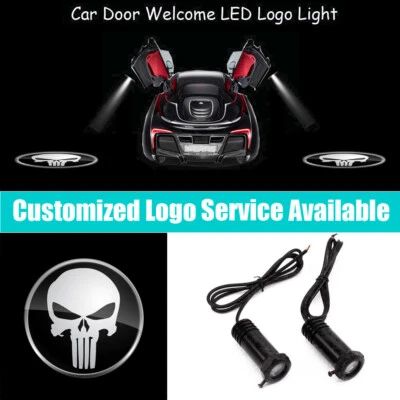 2x White Punisher Skull Skeleton Logo Car Door Courtesy LED Light Projectors - Image 1 of 4