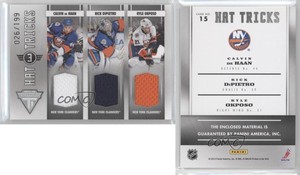 2011 Titanium Hat Tricks Memorabilia /199 Calvin de Haan Kyle Okposo Rookie RC