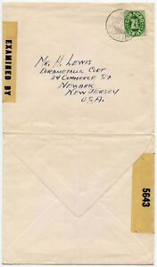CURACAO PRINTED RATE CENSORED to NEW JERSEY 1942 SINGLE FRANKING UNSEALED MAIL