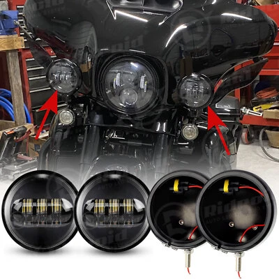 Luces antiniebla auxiliares negras de 4-1/2" y cucharón de carcasa para Harley Davidson Foto 1 de 4