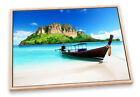 Thailand Beach Sunset Boat Teal Canvas Floater Frame Wall Art Print Picture
