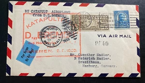 1929 Wall St NY USA Catapult Flight Airmail Cover To Hamburg Germany SS Bremen 1 - Picture 1 of 2