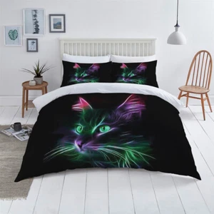 Black Cat Animal Bed Comforter Cover 3D Design Bedding Set Duvet Cover - Picture 1 of 2