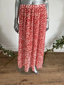JOULES Adie Maxi Skirt Size 10 Red Floral Pleated Chiffon Lined Skirt NEW OR33 - Picture 1 of 18