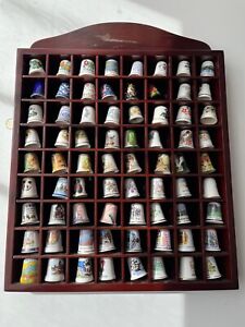 72 Decorative Thimbles in Display Case