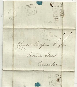 1838 WHITCHURCH HANTS PENNY POST PART LETTER MARY COLES TO CHARLES KILPIN WORCS - Picture 1 of 4