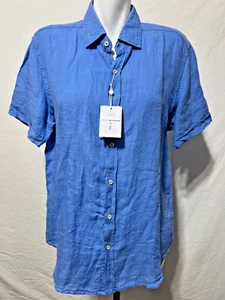 Camisa Hombre Azul Lino Mediana Nueva Con Etiquetas Porter & Ash Manga Corta - Imagen 1 de 9