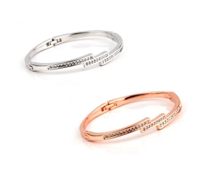 Stunning Solid Bangle Bracelet White or Rose Gold Plated Swarovski Crystals Prom — 第 1/3 张图片