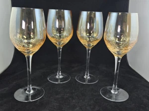 SET(S) OF 4 PIER 1 CRACKLE GOLDEN LUSTER 9" WHITE WINE GLASSES AMBER EXCELLENT - Picture 1 of 4