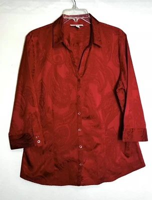 Красная нарядная рубашка Dana Buchman на пуговицах женский размер XL 3/4 рукава красивая! - Изображение 1 из 4