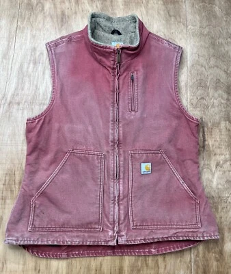 Carhartt Vintage Rare Faded Distressed Rose Sherpa Lined Vest Women’s Large - Image 1 of 4