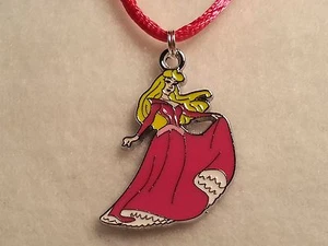 Pink "Sleeping Beauty" Princess Aurora Pendant Satin Necklace w/Lobster Clasp  - Picture 1 of 4