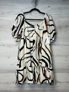 Nine West Dress Size L Womens SHort Sleeve White Black Puff Sleeve Flounce Hem - Picture 1 of 12